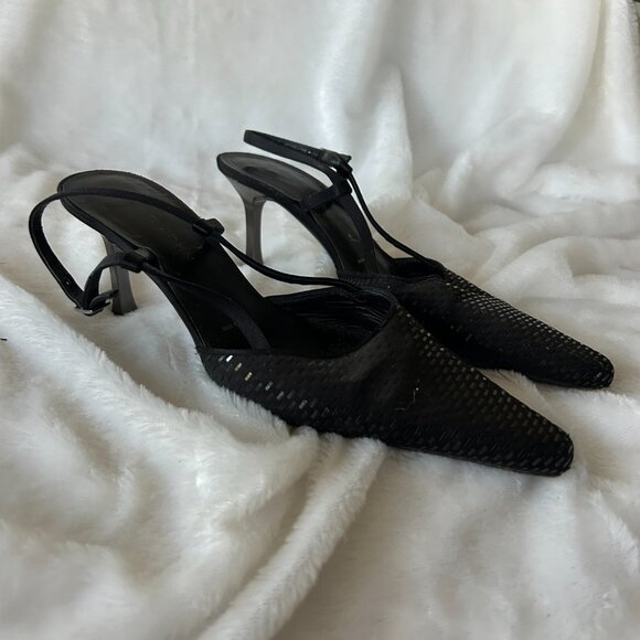St John Black Sparkle Slingback Womens 6.5 Pointed Toe Made in Italy VINTAGE - Picture 4 of 10